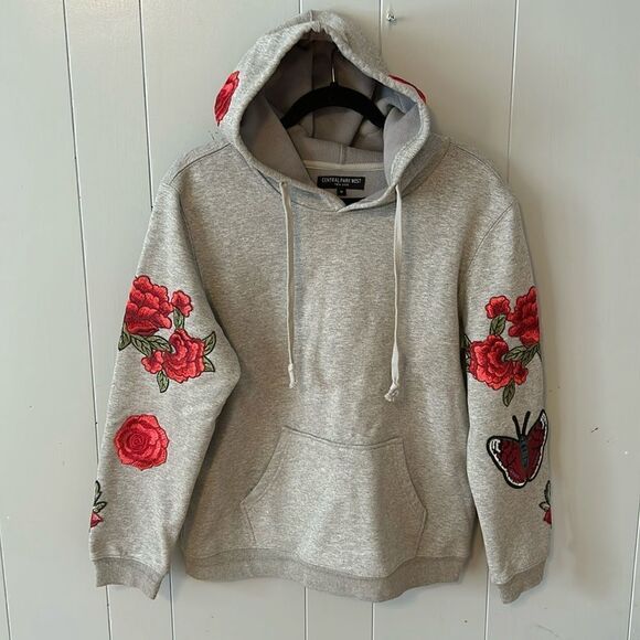 Central Park West Grey Embroidered Hoodie Size Medium - Picture 1 of 2